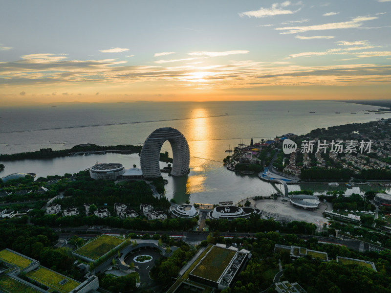 湖州太湖月亮酒店航拍日出