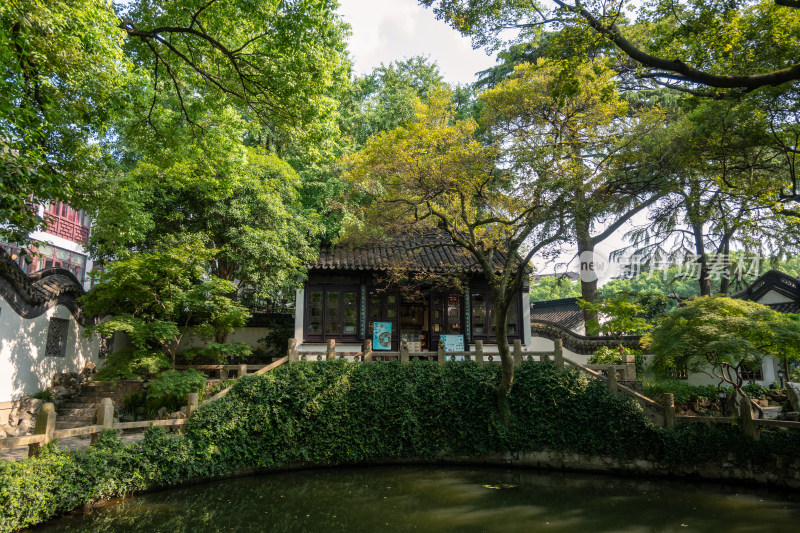 中式风格的古建筑园林上海青浦曲水园景色