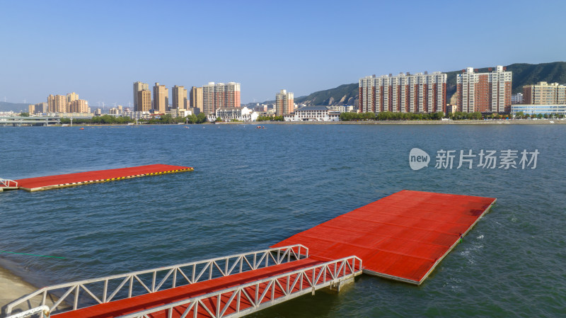 河南省宜阳县洛河两岸城市楼房居住环境航拍