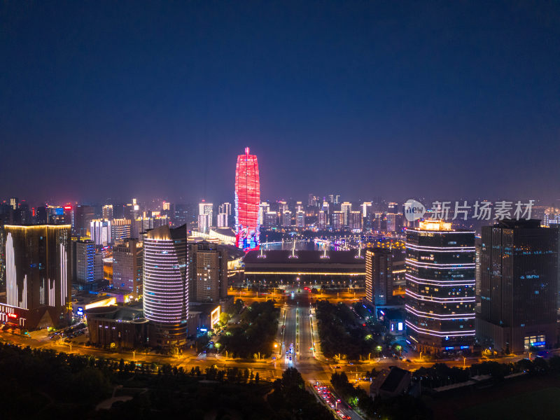 郑州郑东新区CBD商务区金水立交航拍夜景