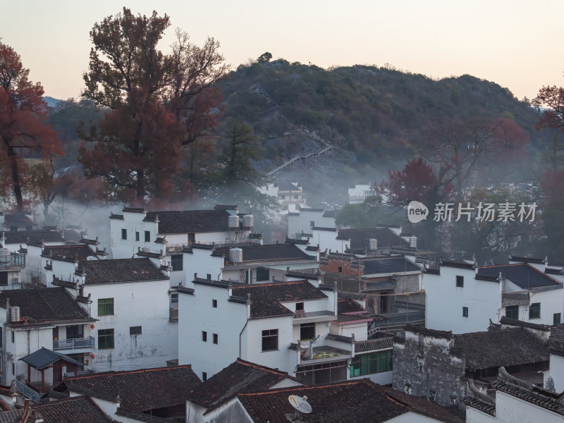 江西上饶婺源石城红枫网红景点日出晨雾航拍