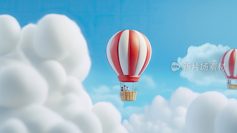 蓝天白云和飞在天空上的五颜六色的热气球