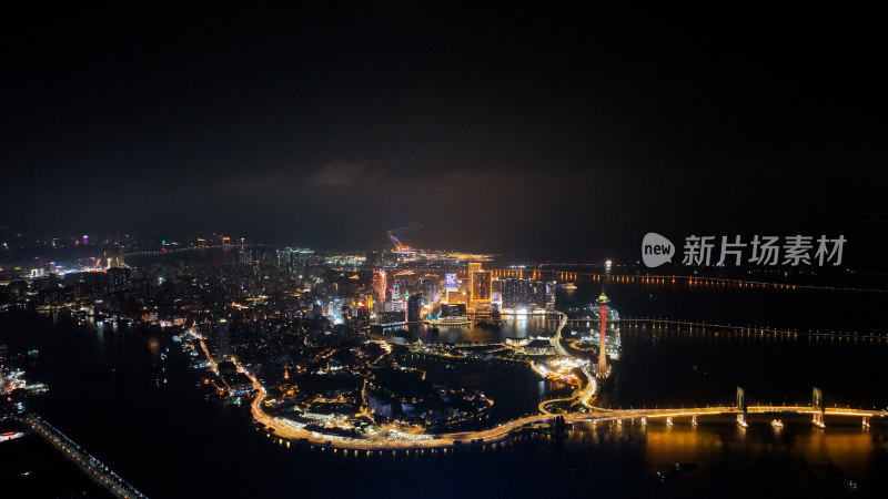 珠海中心大厦夜景航拍城市夜晚摩天大楼灯光