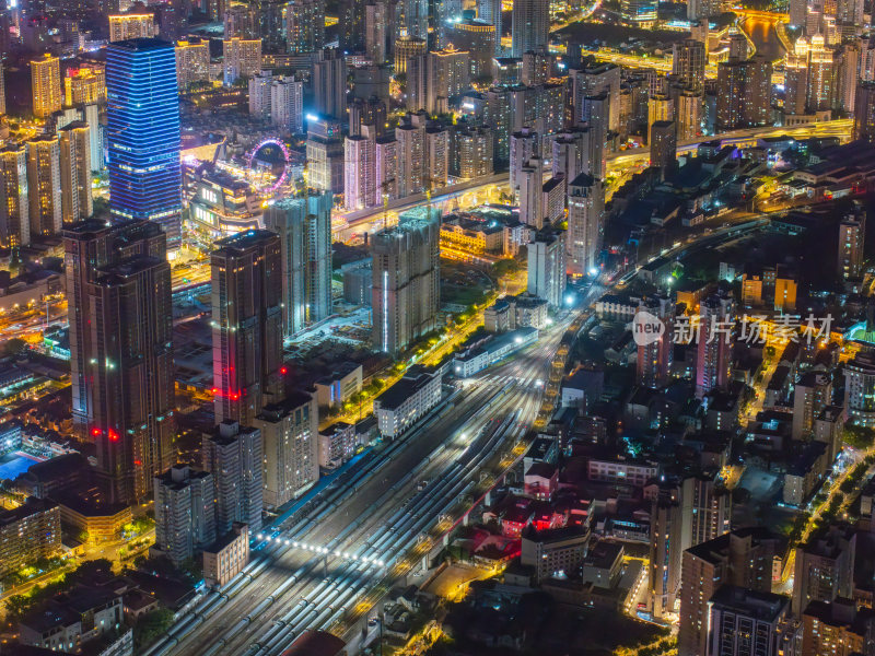 航拍上海现代都市摩天大楼陆家嘴外滩夜景