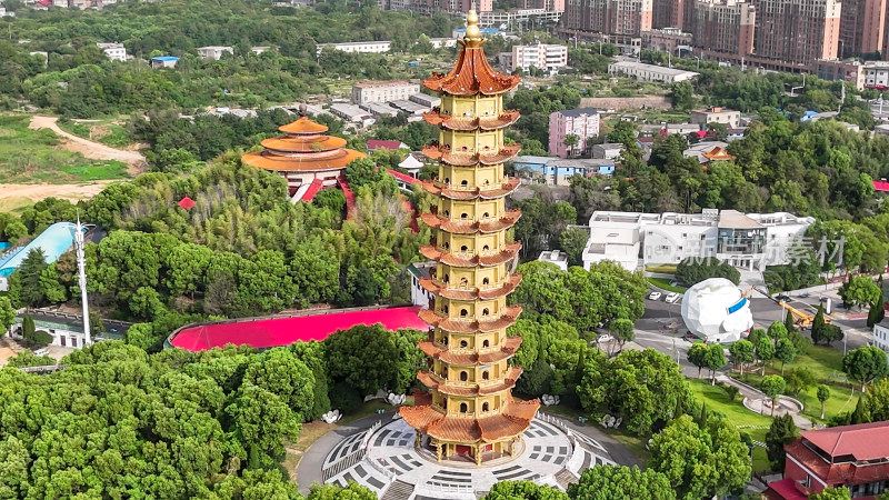 航拍湖北鄂州莲花山元明塔