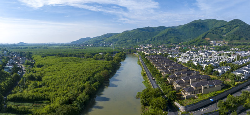 杭州余杭双溪漂流景区晨曦航拍