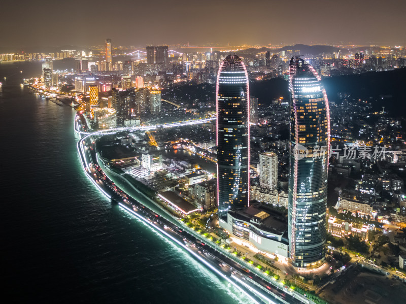 福建厦门城市夜景航拍