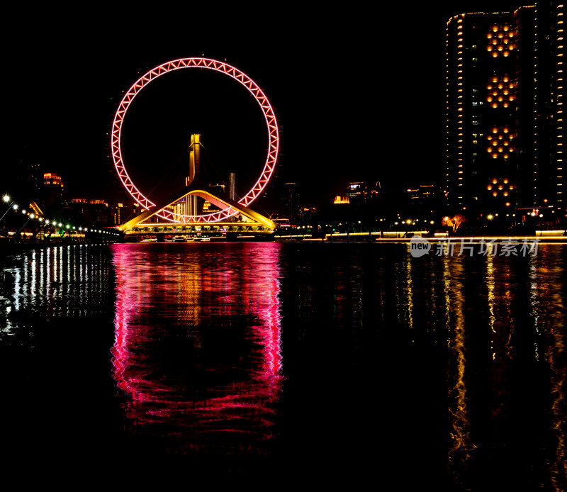 天津海河风情天津之眼摩天轮夜景风光