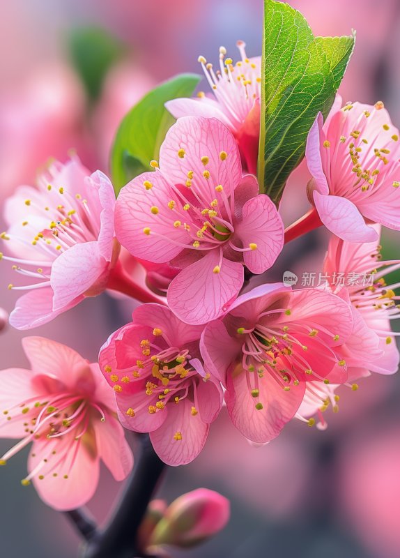 春日桃花盛开浪漫花朵清新花海背景