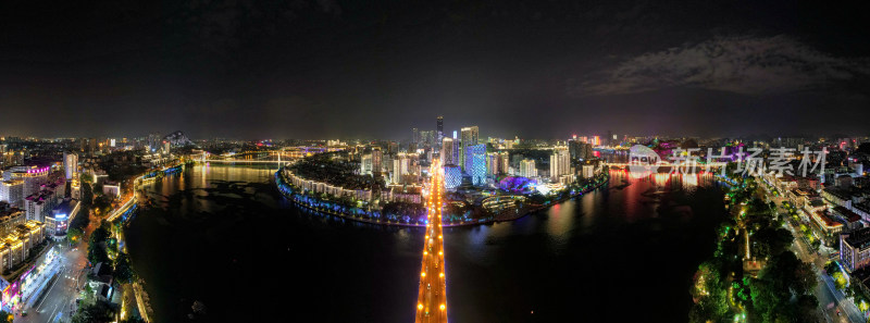 广西柳州城市夜景航拍全景图