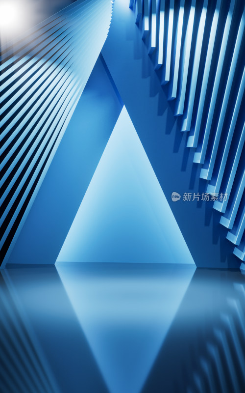 蓝色创意几何体建筑空间3D渲染