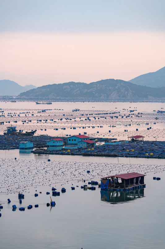 福建宁德霞浦东壁三沙码头平静海上养殖场