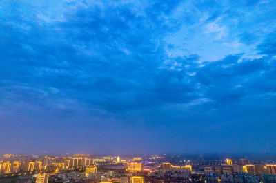 河北沧州城市夜景航拍