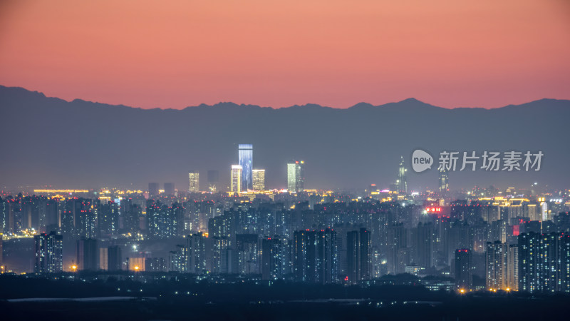 航拍暮色中的城市全景夕阳晚霞西安