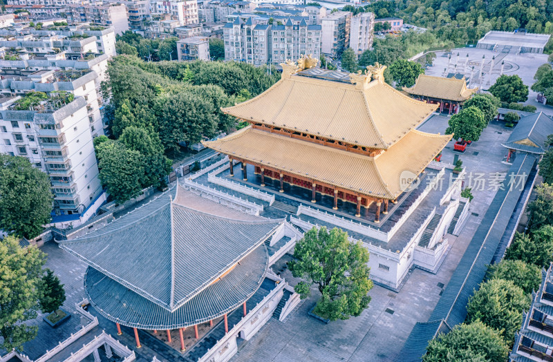 航拍广西柳州文庙-中式宫殿建筑屋顶