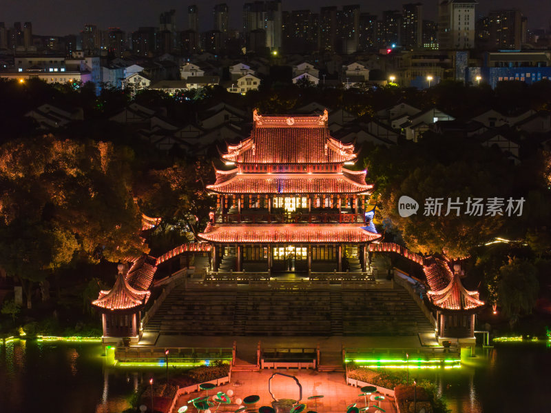 航拍苏州盘门景区中秋灯会夜景