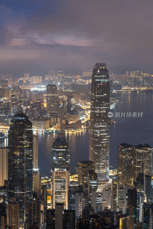 香港维多利亚港CBD中环夜景繁华都市