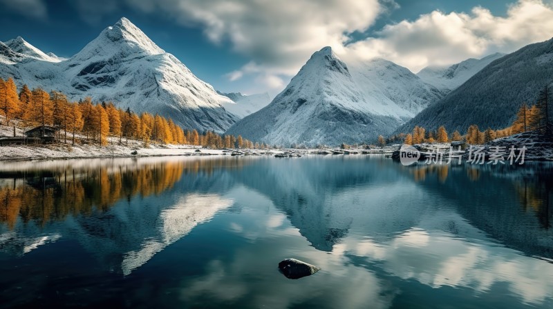 冬季唯美雪景雪山海报背景配图高清摄影图