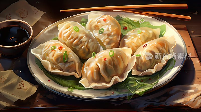 数字插画，中国传统美食饺子