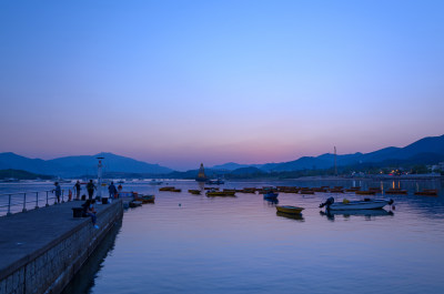 香港大浦大美督海湾港口码头落日夕阳余晖