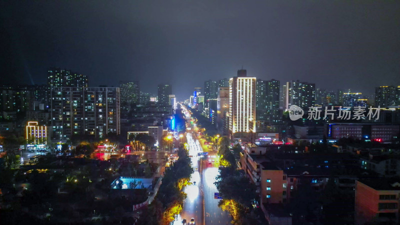 航拍湖北荆门象山大道夜景