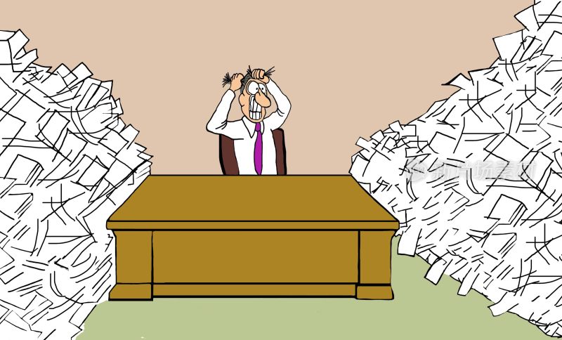 商务人士被文件堆满而抓狂