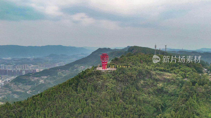 四川达州凤凰山风景名胜区凤凰楼航拍图