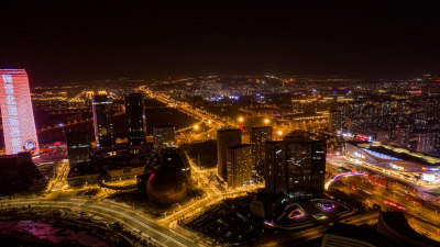 长春高新区夜景夜幕下的都市繁华建筑交通