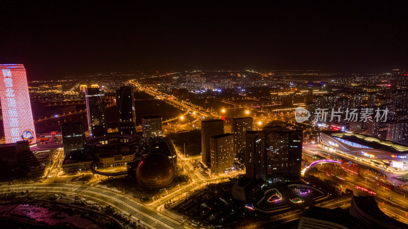 长春高新区夜景夜幕下的都市繁华建筑交通