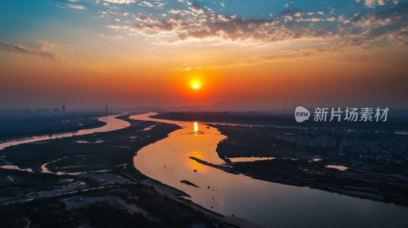 江流晚霞唯美壁纸背景图