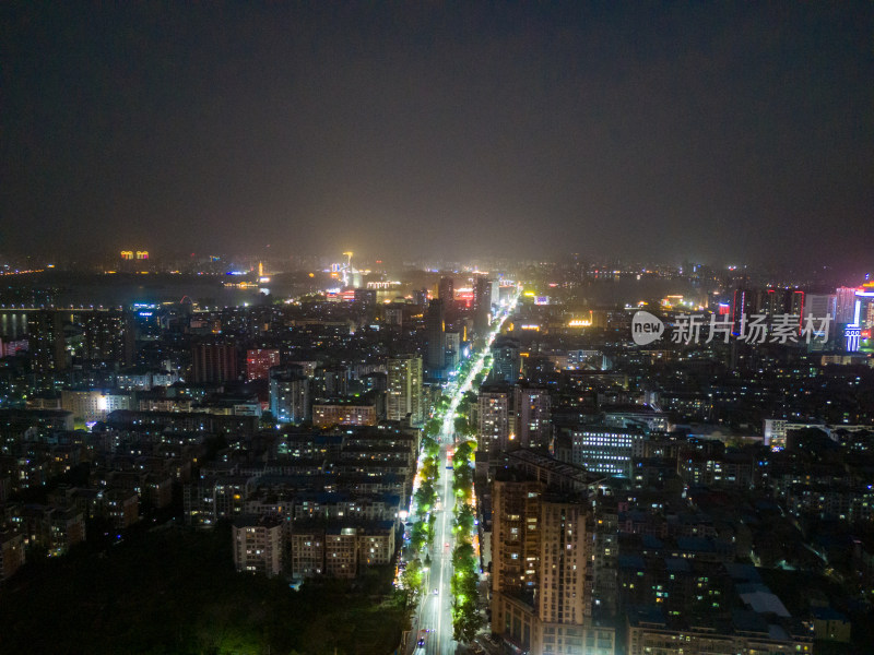 湖北鄂州城市夜景灯光交通航拍图