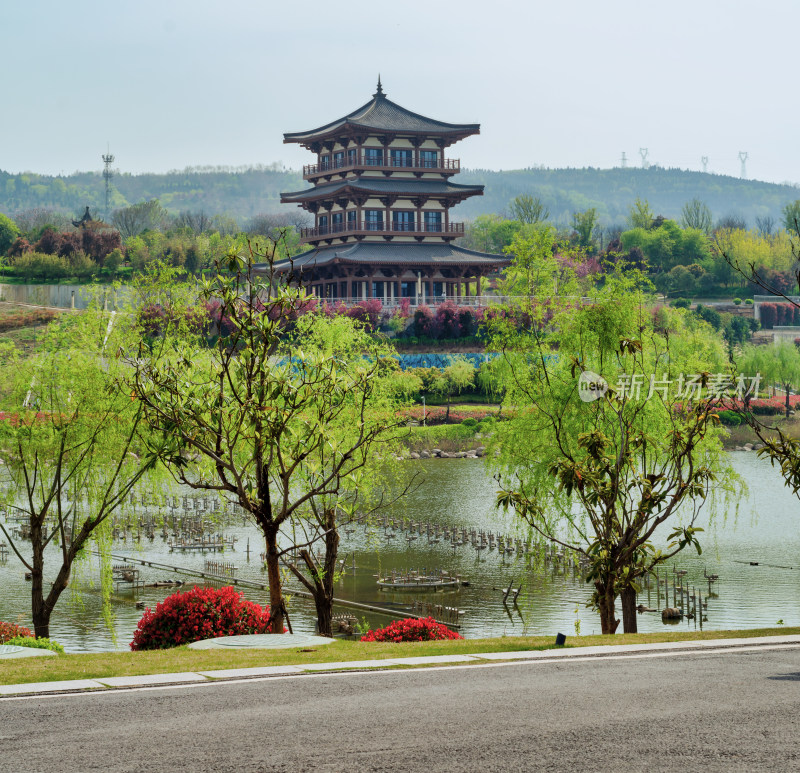 陕西渭南，南湖公园的春天风景