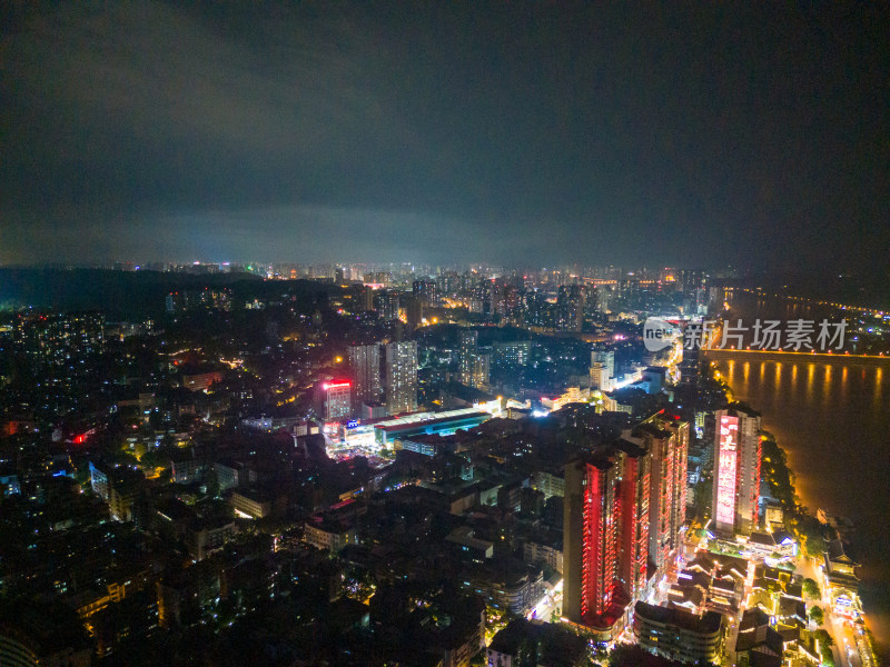 四川乐山城市夜景灯光航拍图