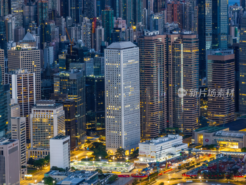 香港维多利亚港CBD中环夜景高空航拍