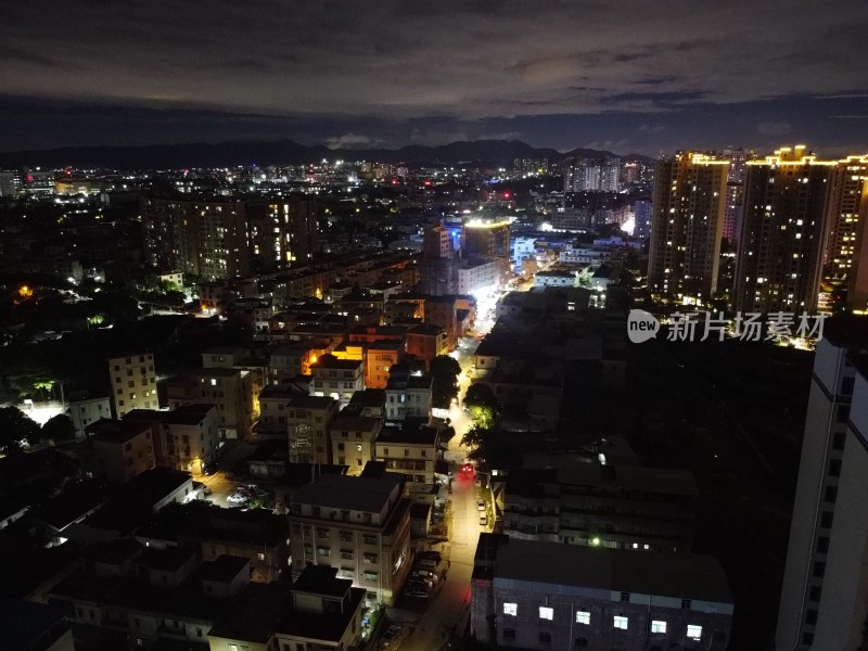 航拍广东省东莞市清溪镇夜景城市风光