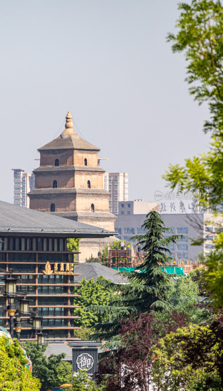 陕西西安大唐芙蓉园看大雁塔建筑景观