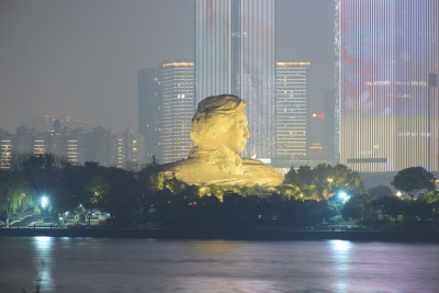 长沙橘子洲头夜景与城市建筑