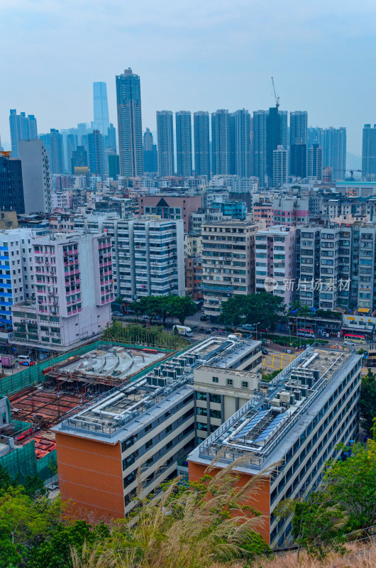香港深水埗嘉顿山俯瞰城市建筑群景观