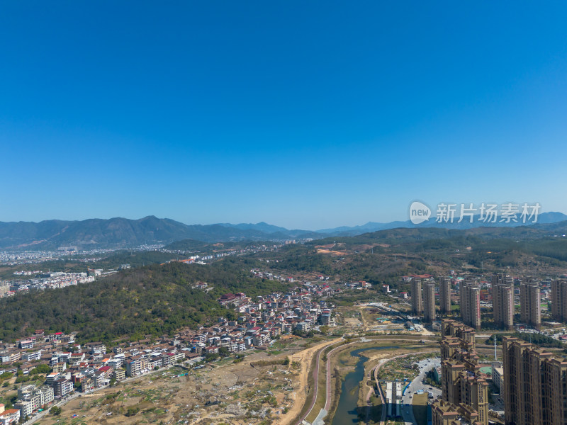 仙游城区依山傍水的城镇鸟瞰全景