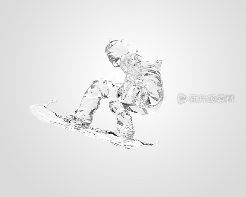单板滑雪运动员在渐变背景下水液体流体质感