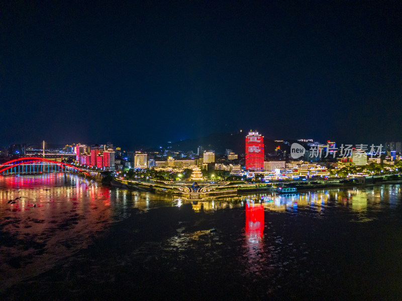 四川宜宾和江楼夜景航拍图