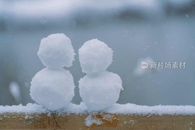 雪人一家在雪中幸福团圆合影