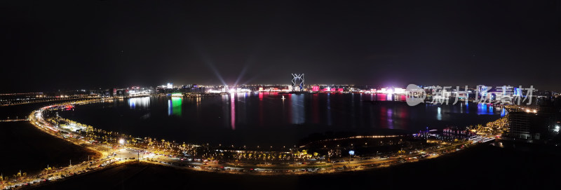 上海临港滴水湖夜景全景