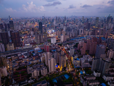 航拍上海城市夜景