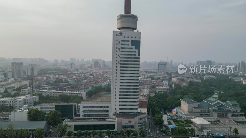 航拍山东济宁地标通信大厦