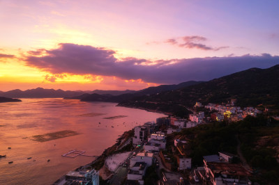 福建霞浦东壁海上滩涂日落晚霞火烧云风光