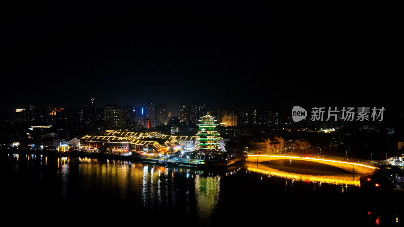 惠州城市东江夜景建筑风光航拍惠州合江楼夜