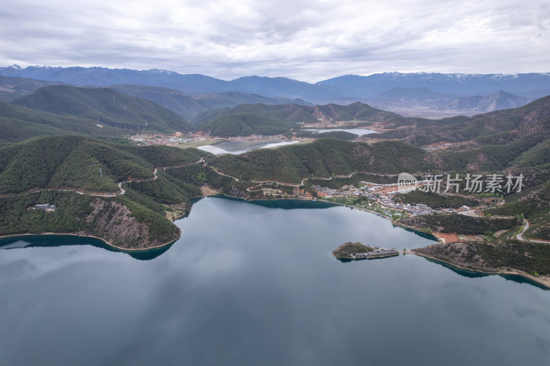 云南丽江泸沽湖摩梭族美景高空航拍