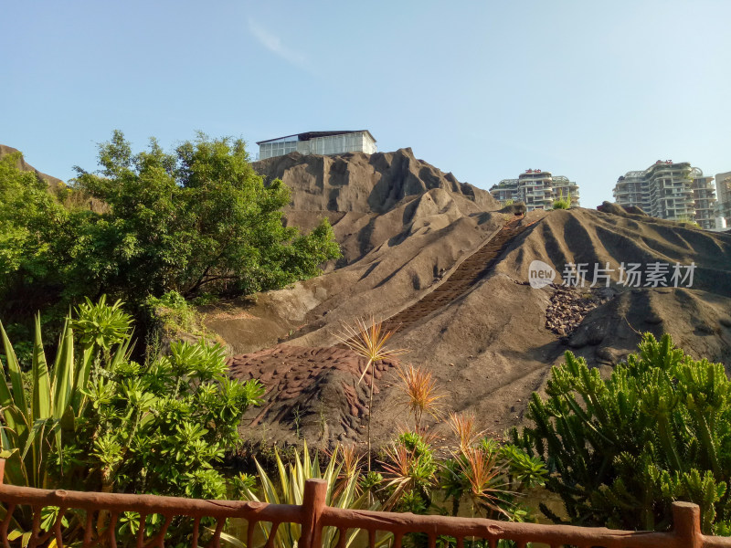 山坡绿植与建筑景观