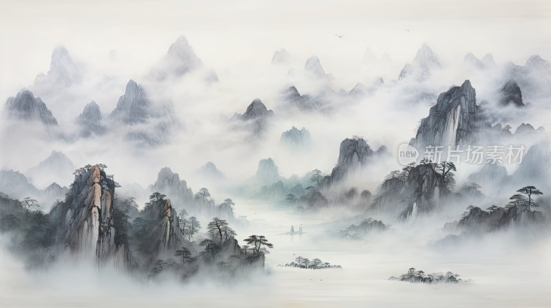 中国风水墨风景意境插画